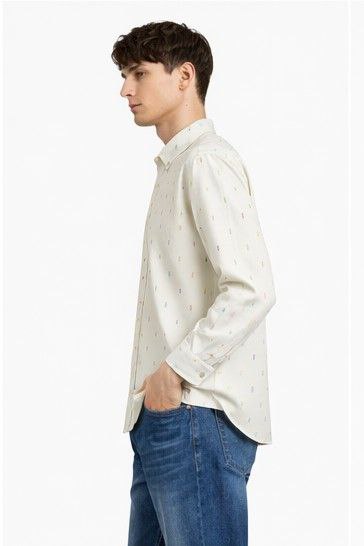 Men’s Off-White Printed Casual Shirt – Regular Fit